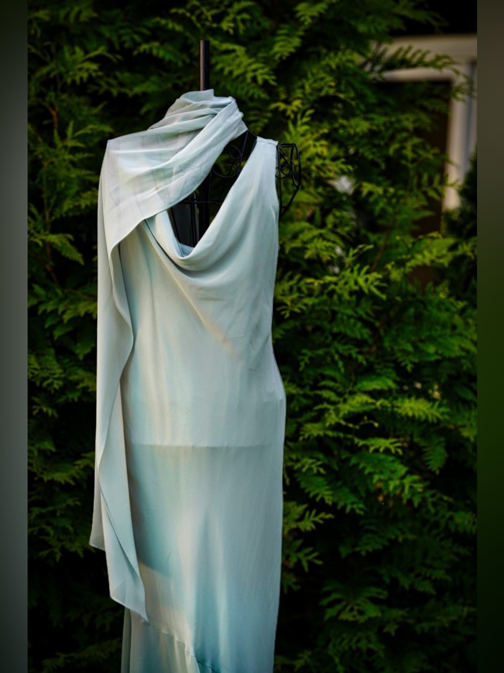 VTG Chadwick's Sage Green Chiffon Maxi Dress & Shawl Set - Size 10 - Picture 10 of 16